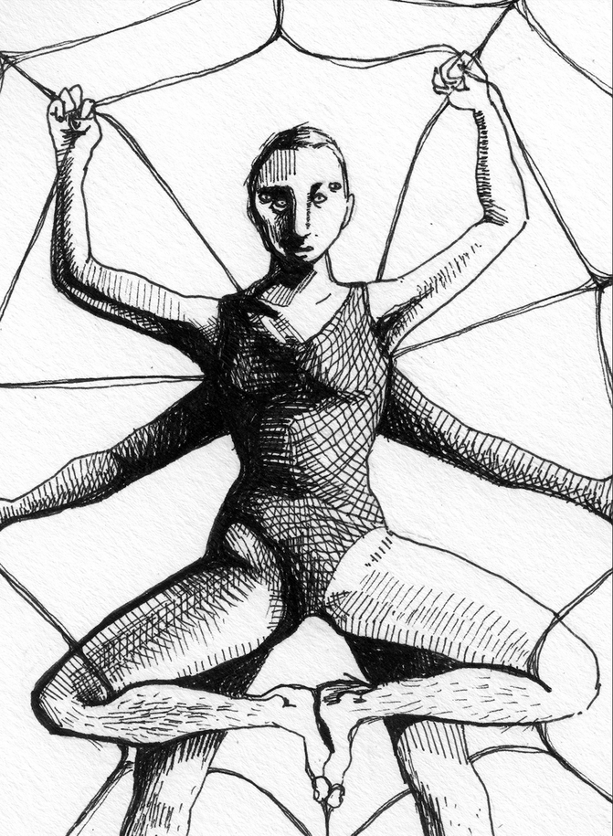 Anthroarachnid 2 (detail) Micron pen on paper. March 2023.