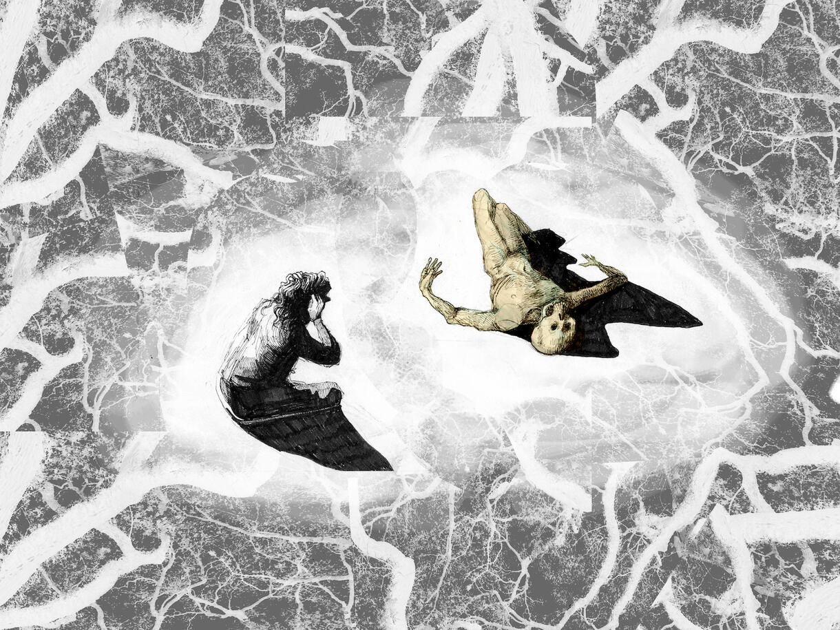 Dead traditional pen drawing with digital collage. April 2022.