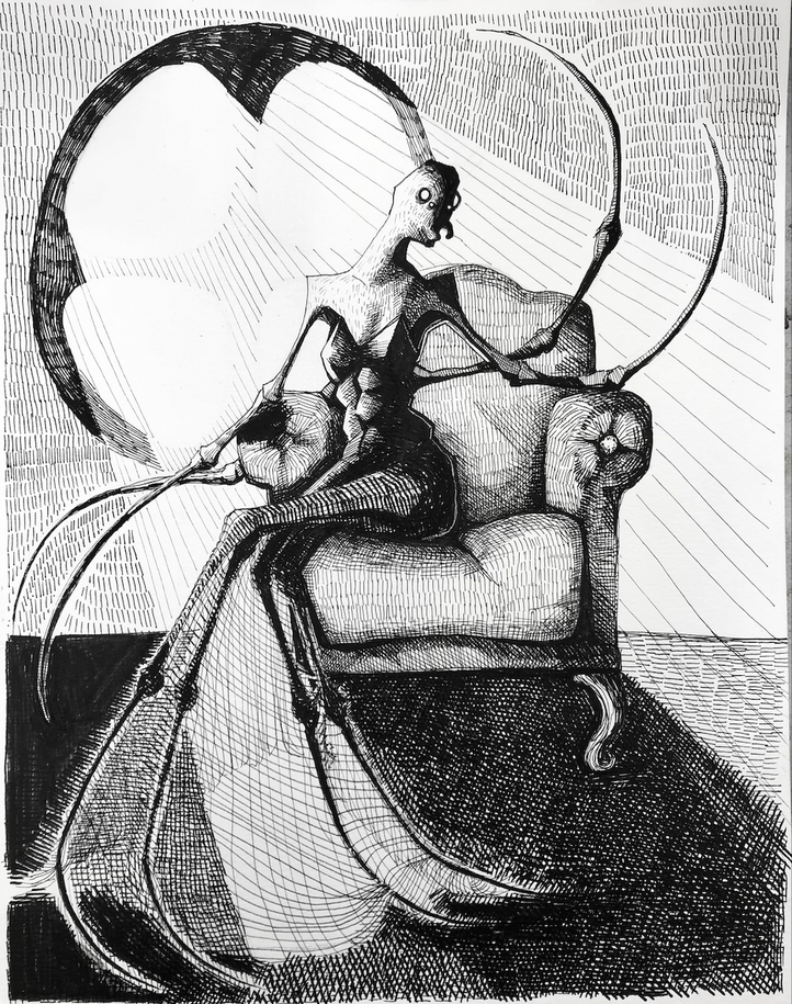 Anthroarachnid 1 Micron pen on paper. March 2023.